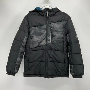 ZeroXposur Boy's Heavyweight Puffer Coat Black Camo Hooded Jacket Youth Medium